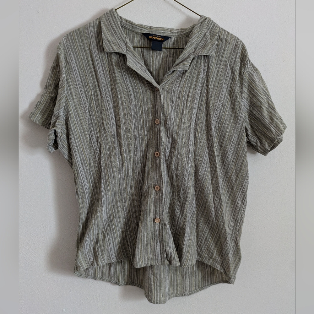 Woolrich Green Striped Button-Up Shirt